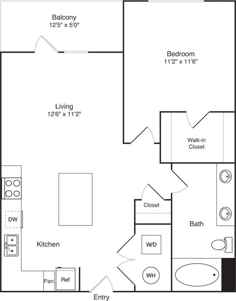 Floorplan diagram for 1C, showing 1 bedroom