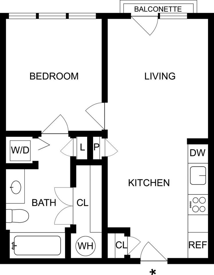 Floorplan diagram for A1A, showing 1 bedroom