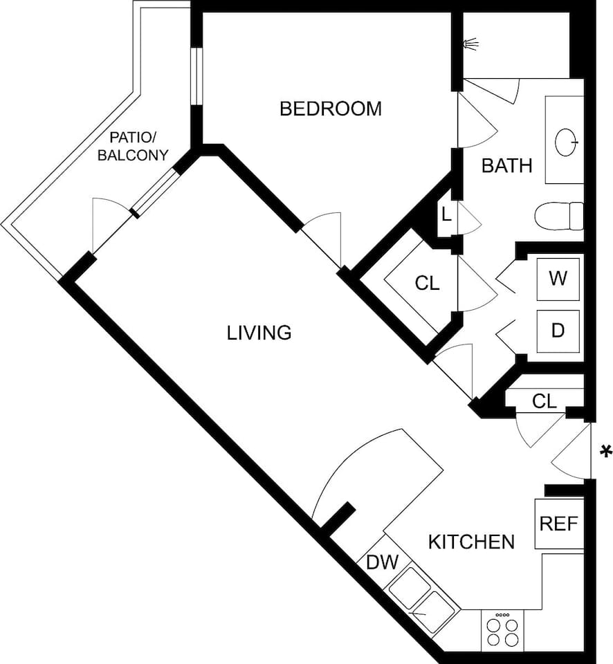 Floorplan diagram for A1H, showing 1 bedroom