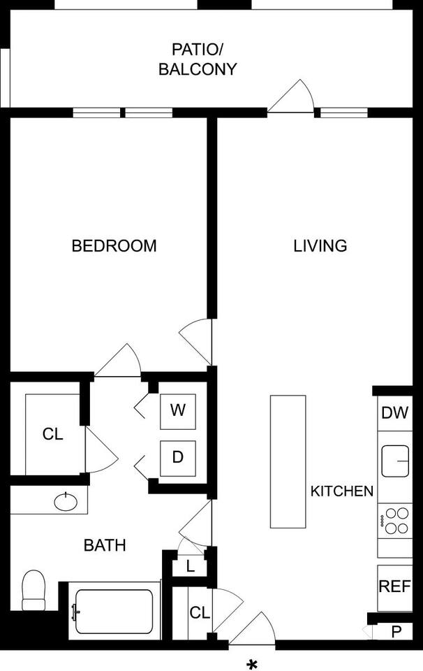 Floorplan diagram for A1P, showing 1 bedroom