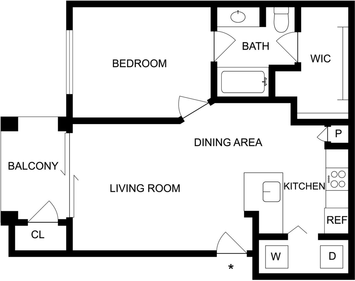 Floorplan diagram for Palmerston, showing 1 bedroom