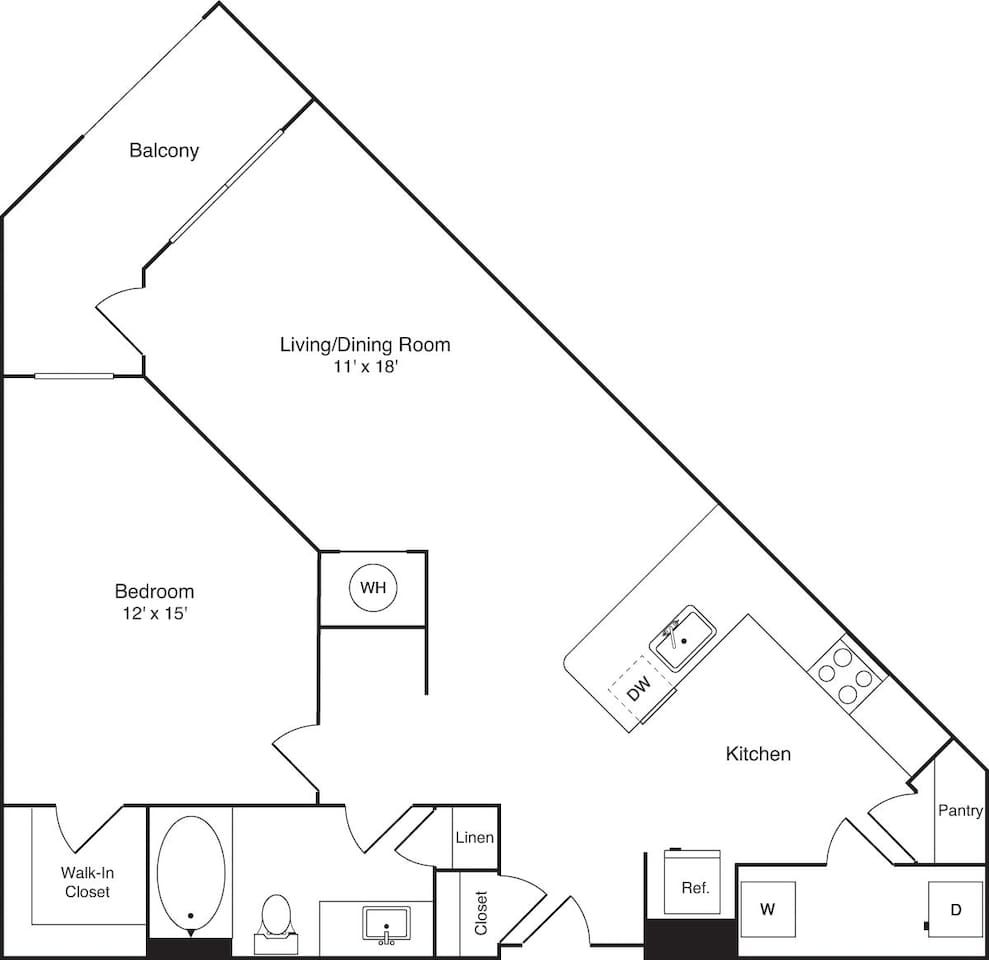 Floorplan diagram for The Preseton, showing 1 bedroom