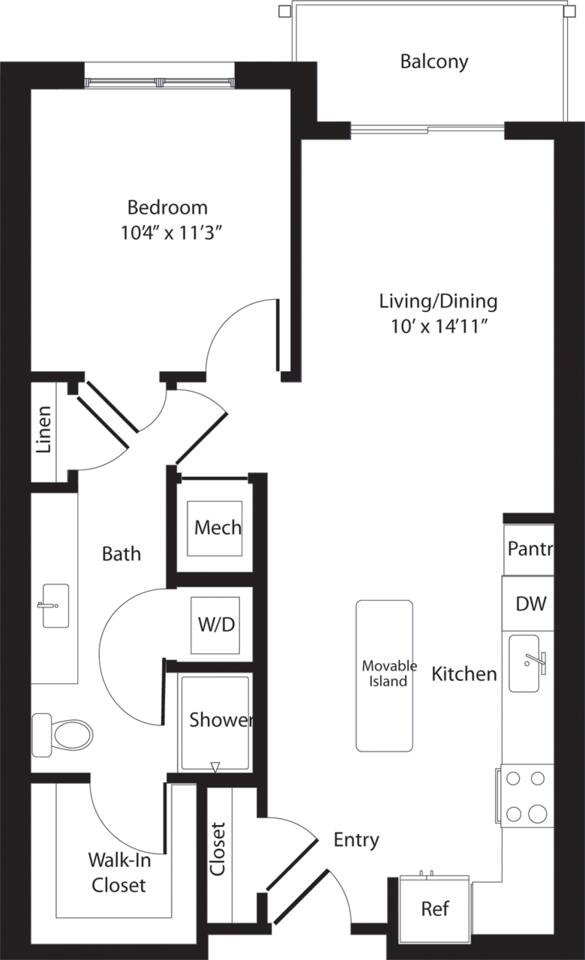 Floorplan diagram for Sazerac, showing 1 bedroom