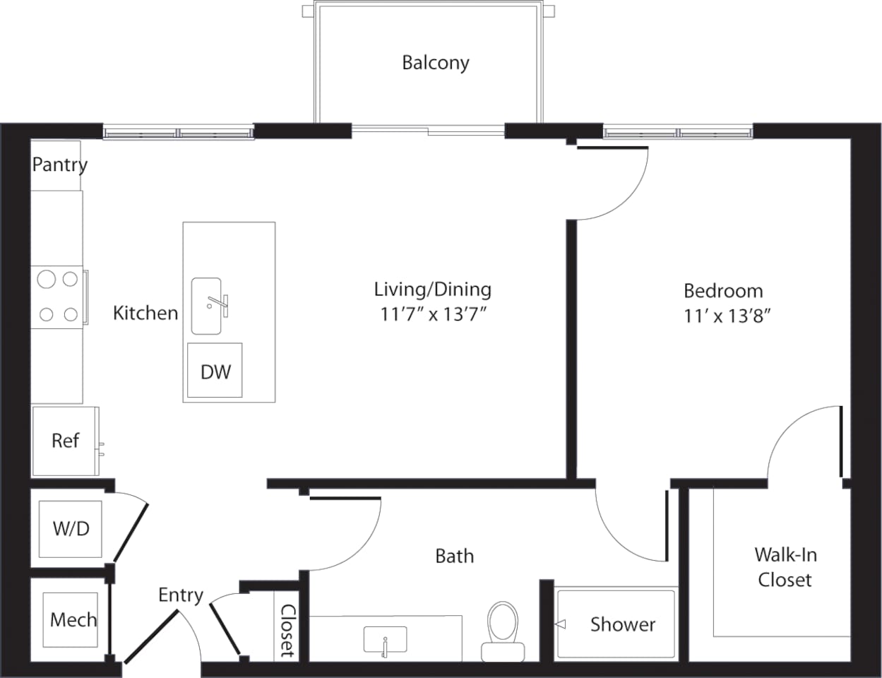 Floorplan diagram for Greyhound, showing 1 bedroom