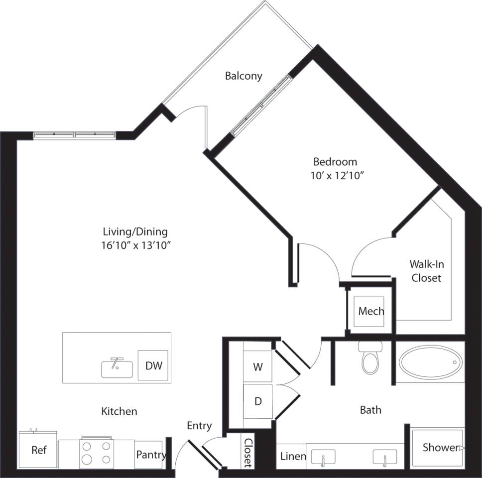 Floorplan diagram for Julep, showing 1 bedroom