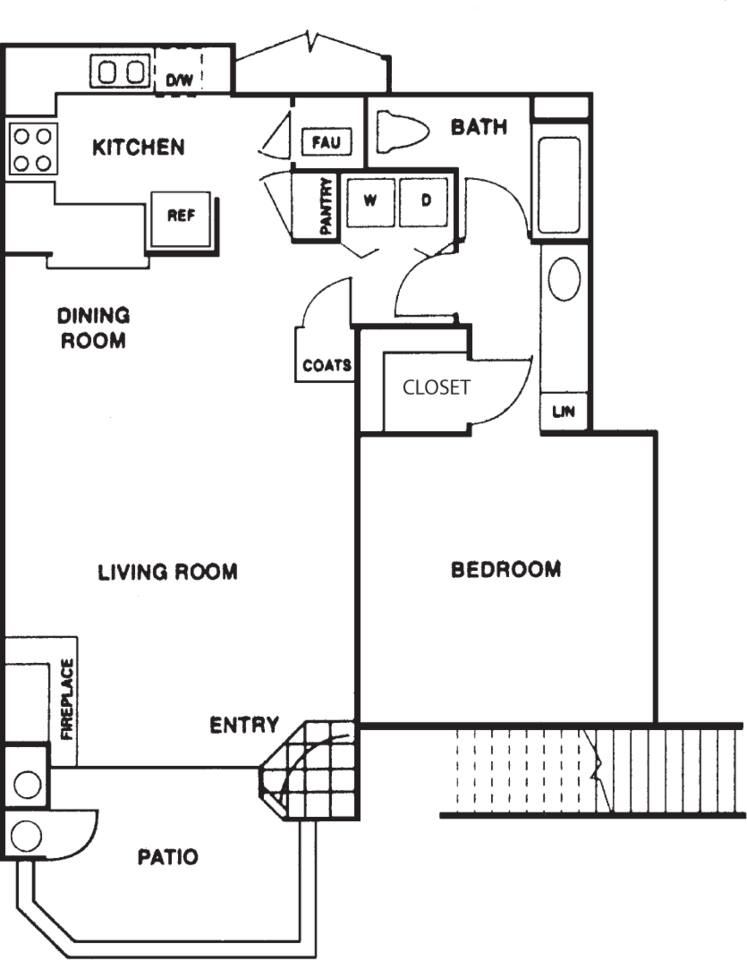 Floorplan diagram for Model 1A, showing 1 bedroom