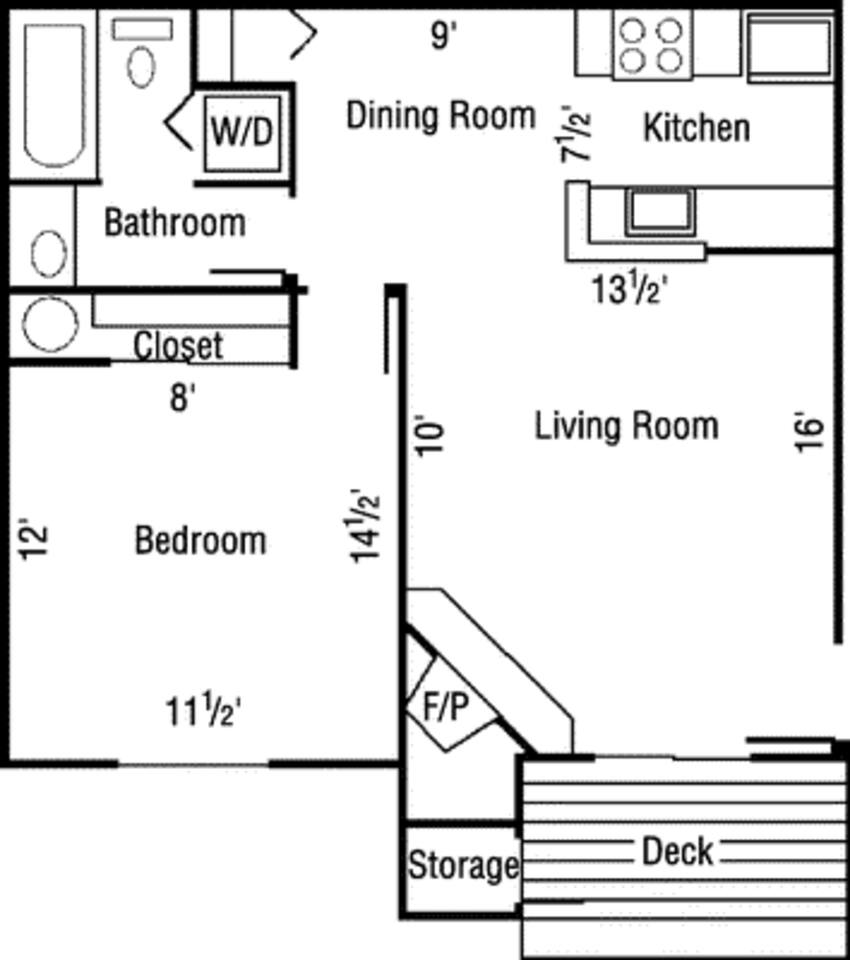 Floorplan diagram for 1 Bedrooms, showing 1 bedroom