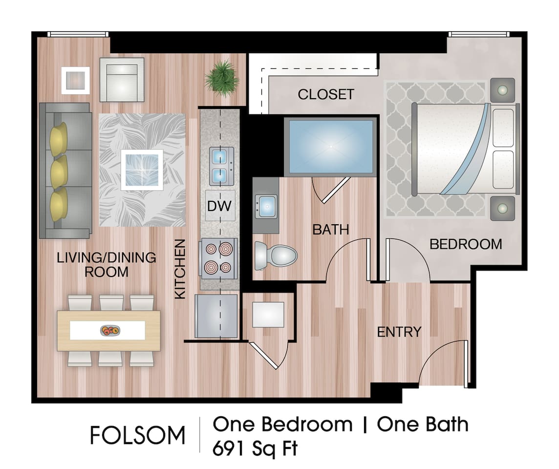 Floorplan diagram for Folsom, showing 1 bedroom