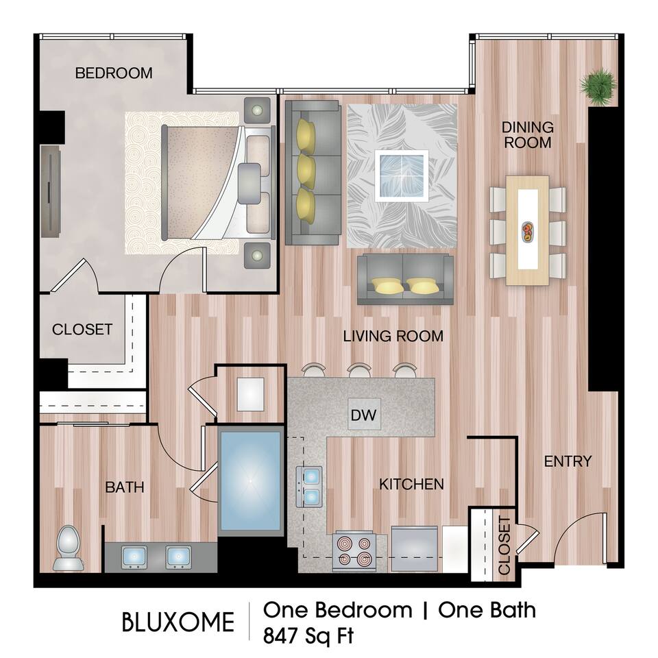 Floorplan diagram for Bluxome, showing 1 bedroom
