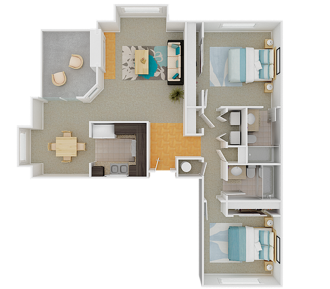 Floorplan diagram for Ponderosa, showing 2 bedroom