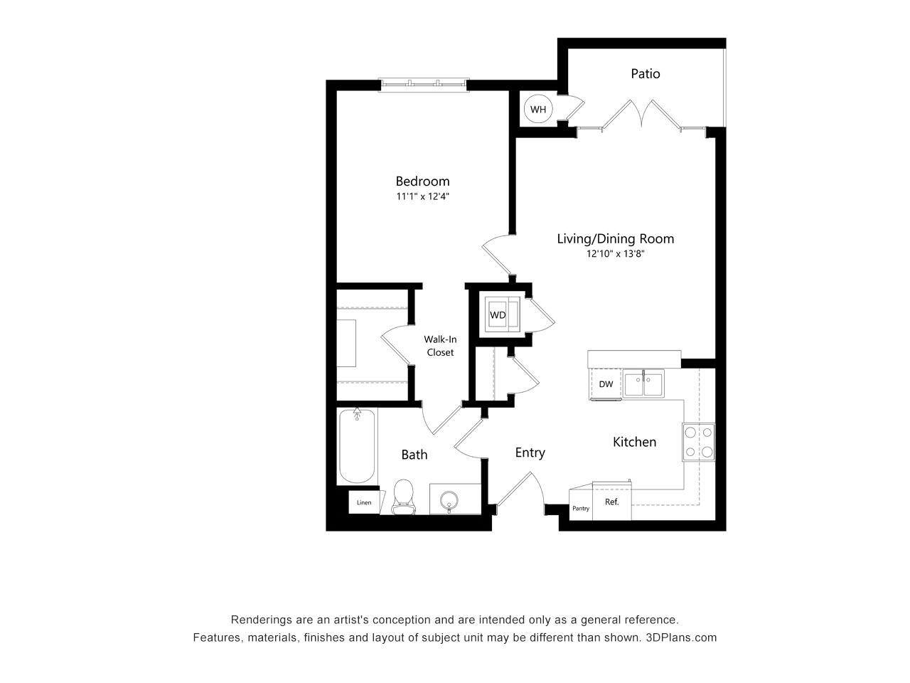 Floorplan diagram for The Tom Collins (Grand), showing 1 bedroom