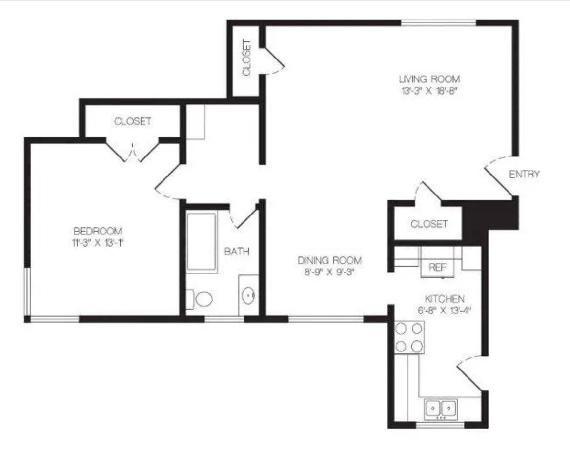 Floorplan diagram for The Rock Rose Renovated (Garden), showing 1 bedroom