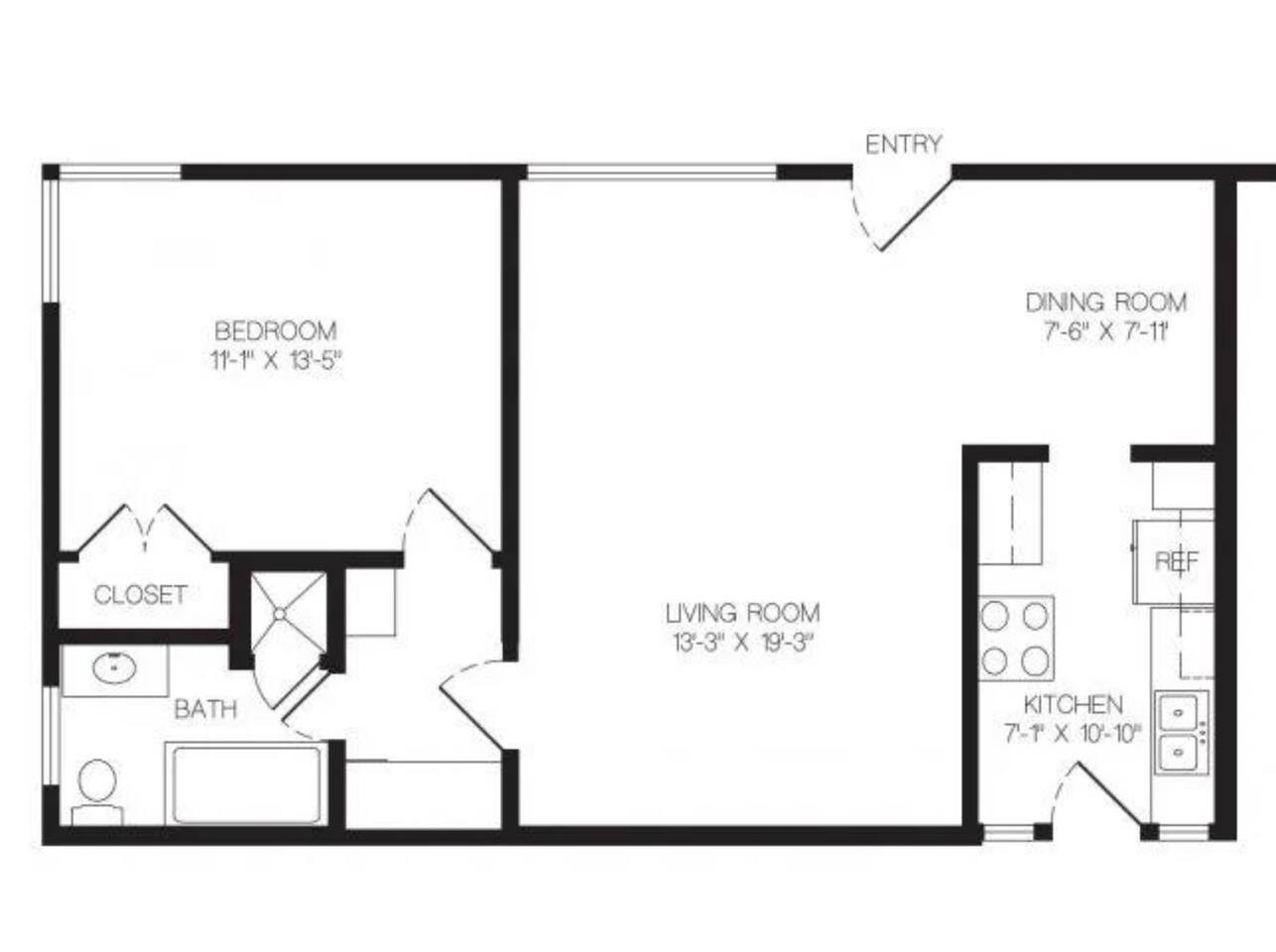 Floorplan diagram for The Violet Renovated (Garden), showing 1 bedroom