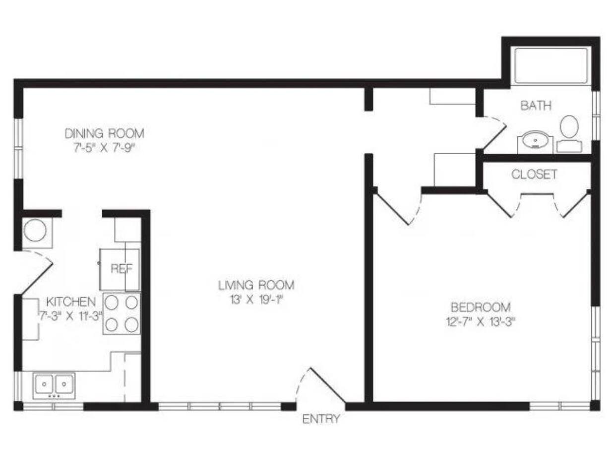 Floorplan diagram for The Portea (Garden), showing 1 bedroom