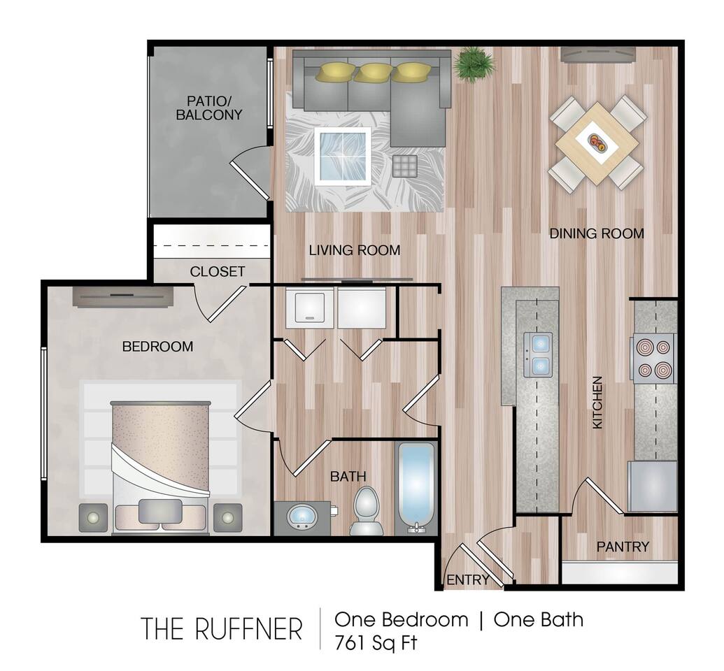 Floorplan diagram for The Ruffner, showing 1 bedroom