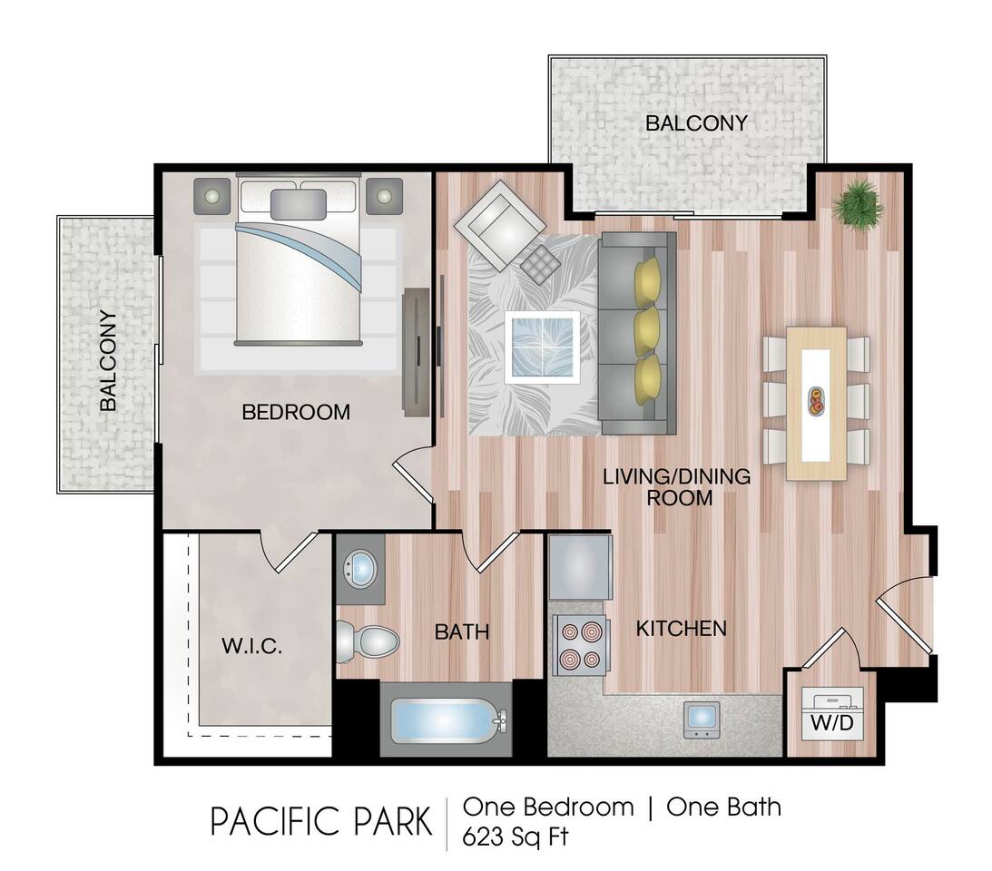 Floorplan diagram for Pacific Park, showing 1 bedroom