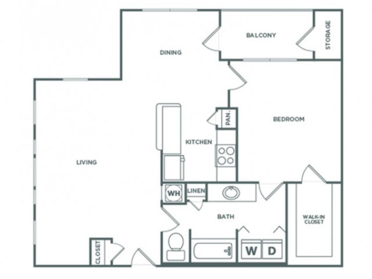 Floorplan diagram for One bedroom One Bath (911 SF), showing 1 bedroom