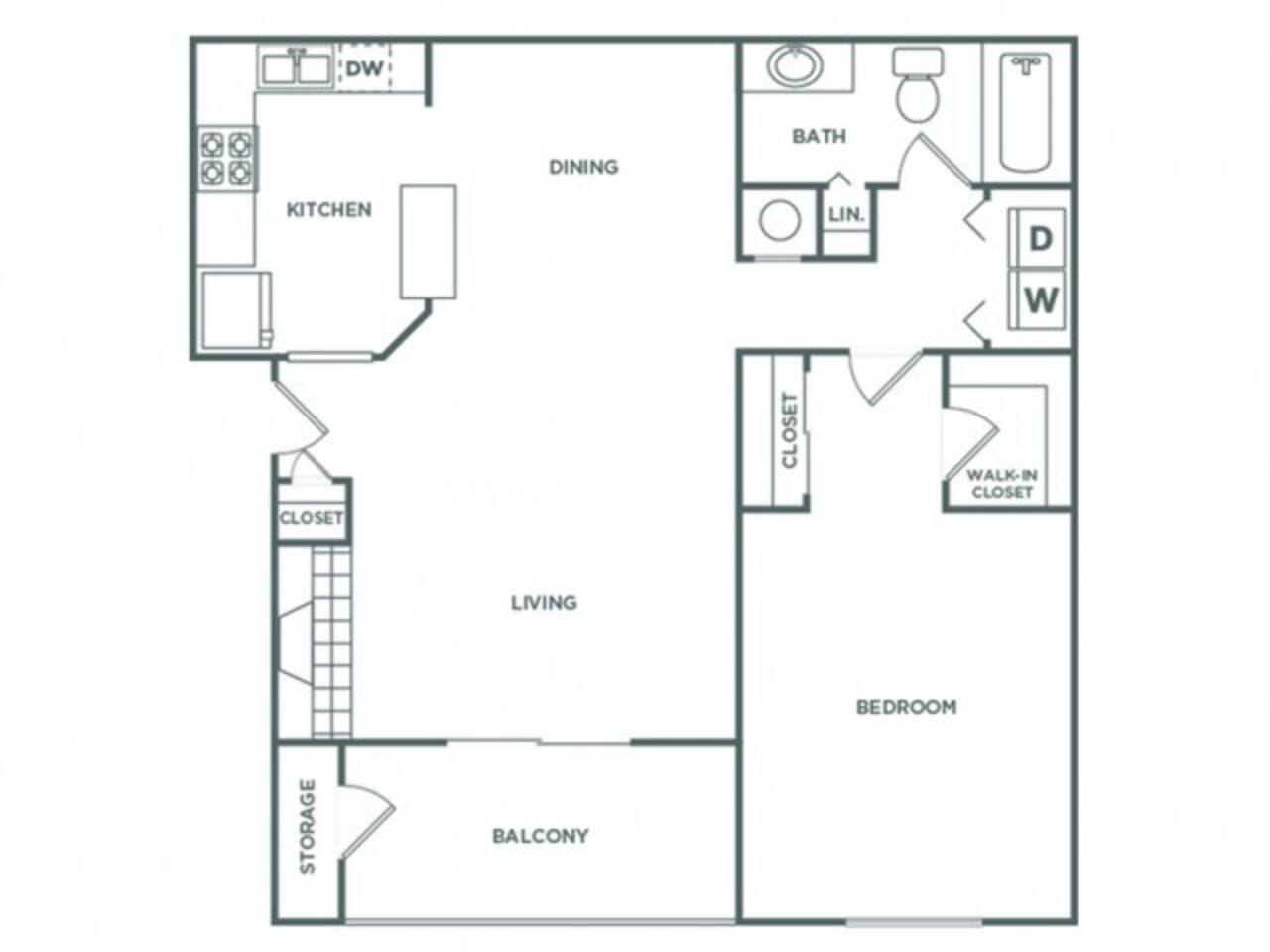 Floorplan diagram for One Bedroom One Bath (810 SF), showing 1 bedroom