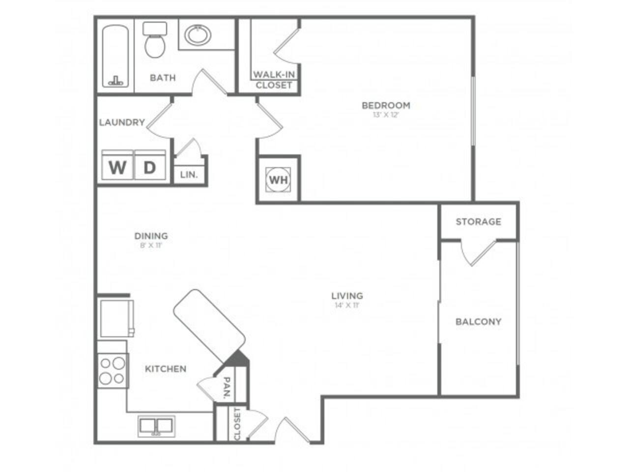 Floorplan diagram for One Bedroom, One Bath (760 SF), showing 1 bedroom