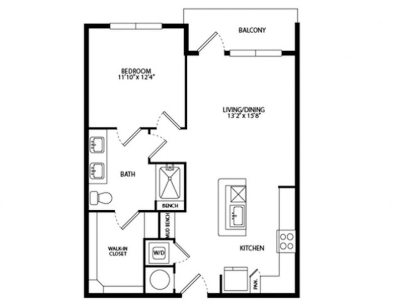 Floorplan diagram for A2-HC, showing 1 bedroom