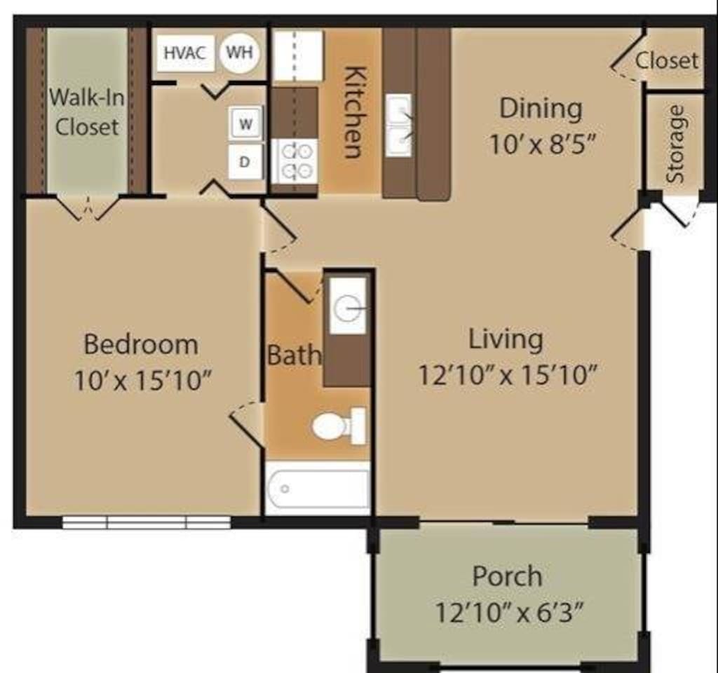 Floorplan diagram for Amherst, showing 1 bedroom