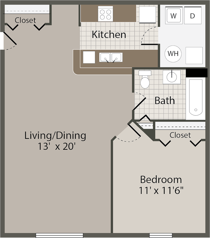 Floorplan diagram for Cambridge, showing 1 bedroom