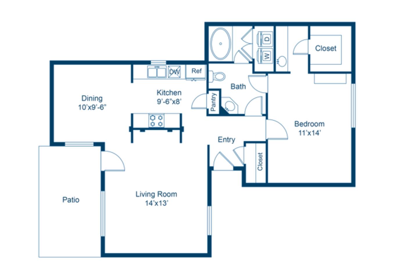 Floorplan diagram for Azara, showing 1 bedroom