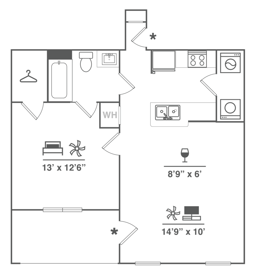 Floorplan diagram for A1LG, showing 1 bedroom