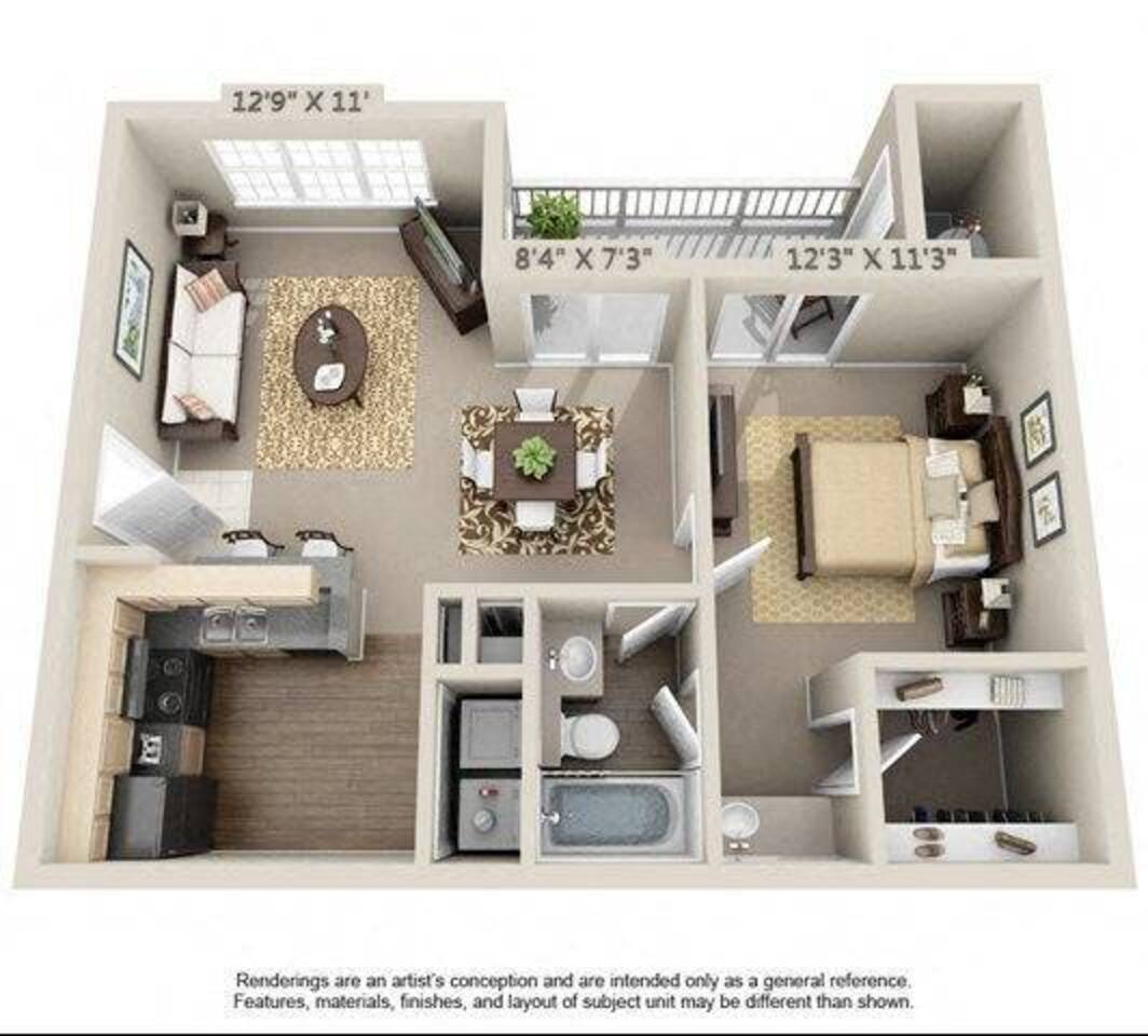 Floorplan diagram for Birch, showing 1 bedroom
