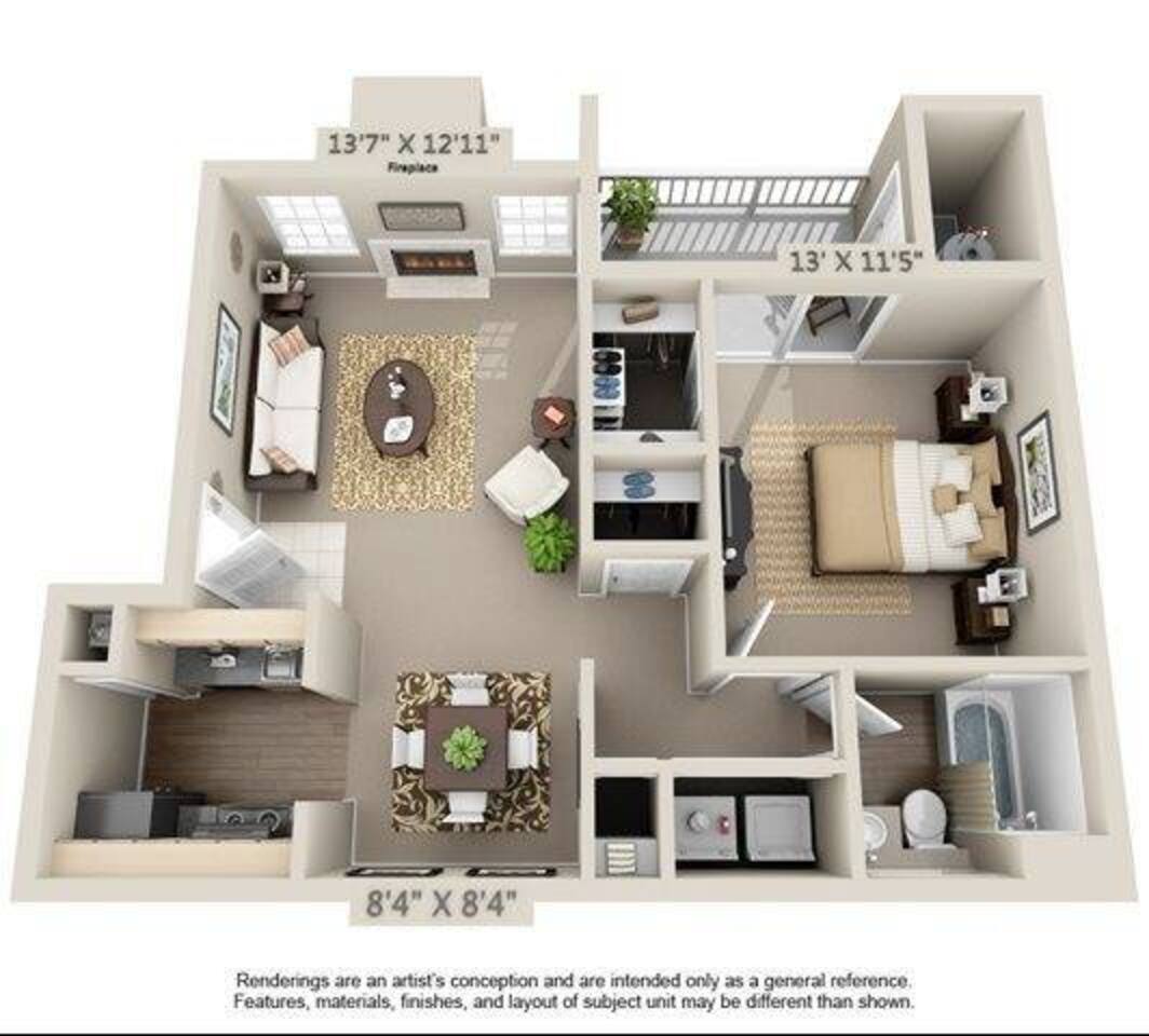 Floorplan diagram for Ash, showing 1 bedroom
