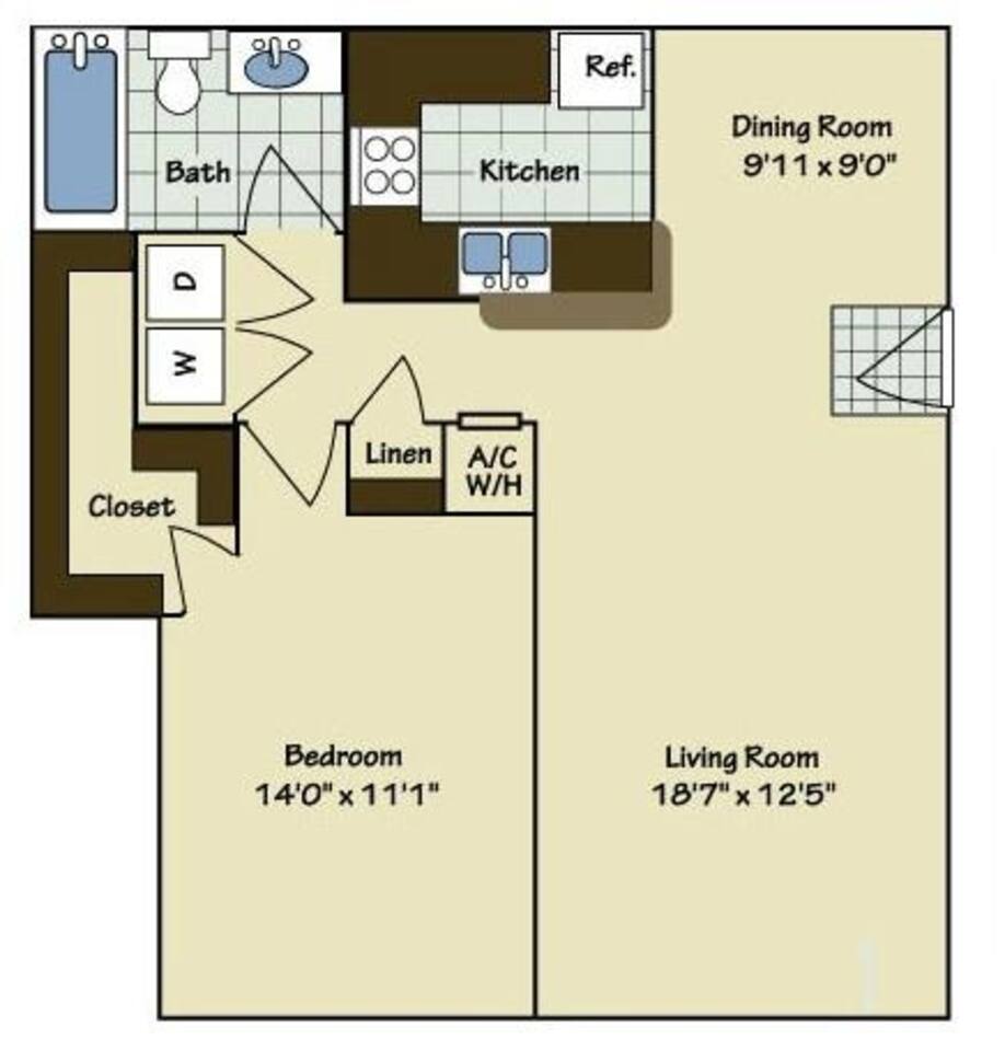 Floorplan diagram for A2, showing 1 bedroom