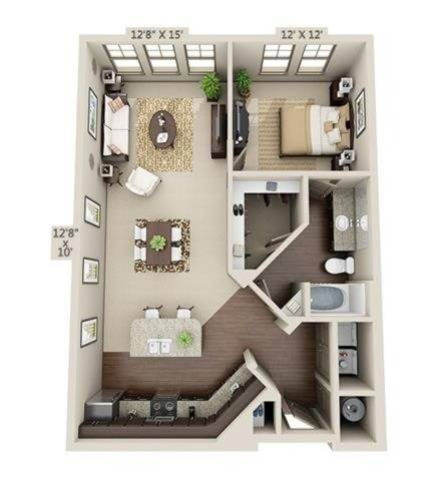 Floorplan diagram for Emory 1, showing 1 bedroom