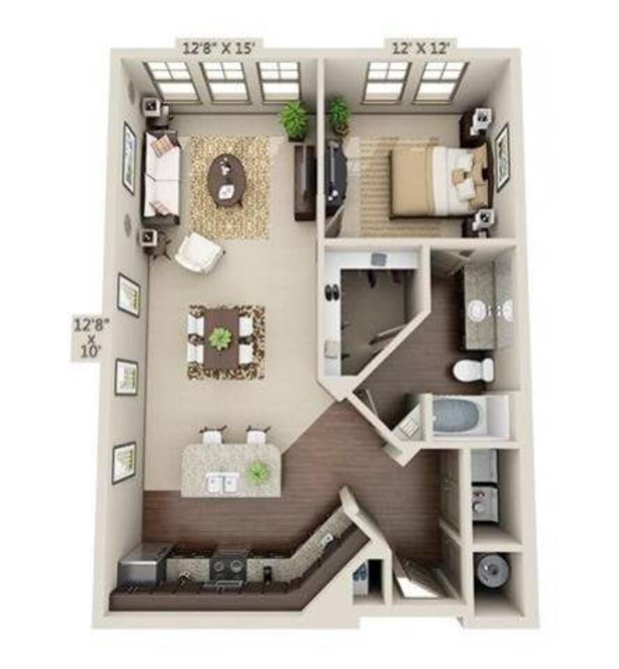 Floorplan diagram for Emory 3, showing 1 bedroom