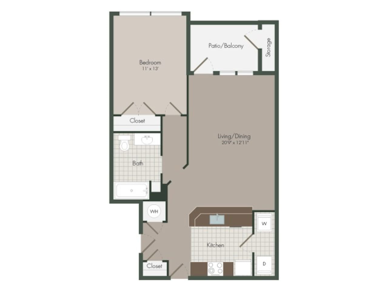 Floorplan diagram for The Pier, showing 1 bedroom