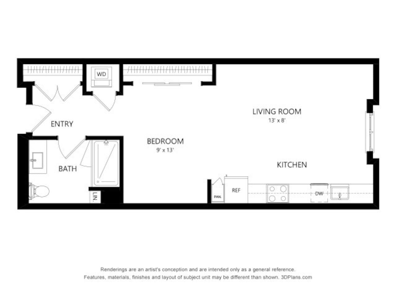 Floorplan diagram for A-12, showing Studio