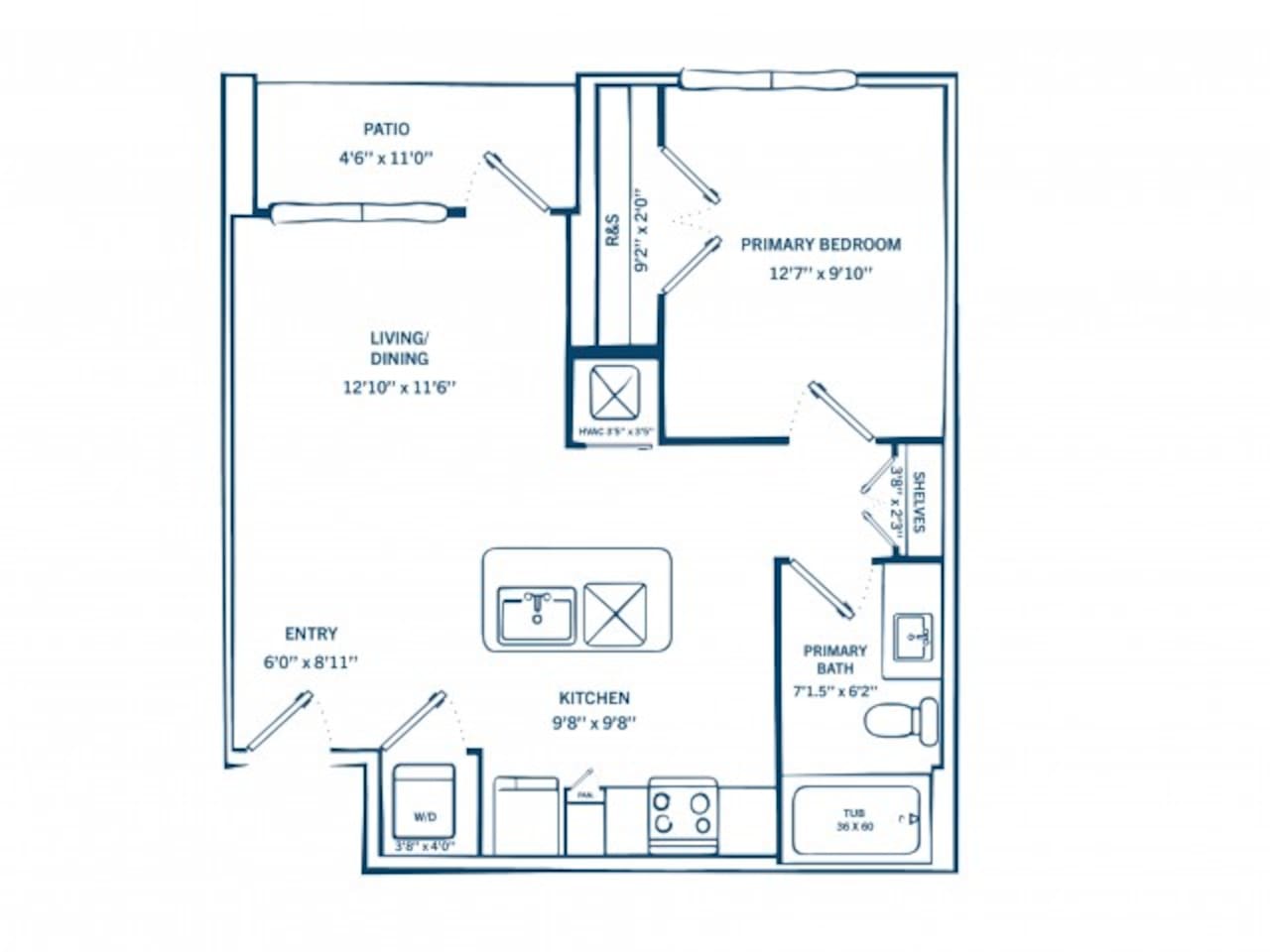 Floorplan diagram for E2C, showing 1 bedroom