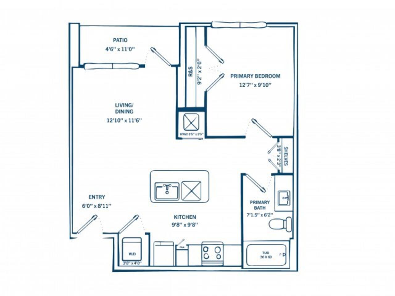 Floorplan diagram for E2C, showing 1 bedroom