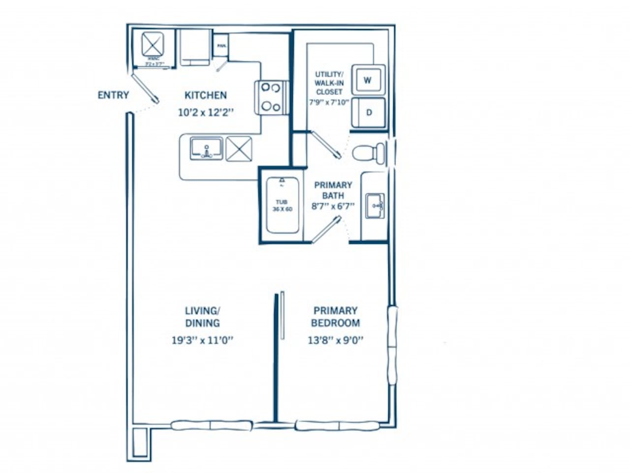 Floorplan diagram for E1A, showing 1 bedroom