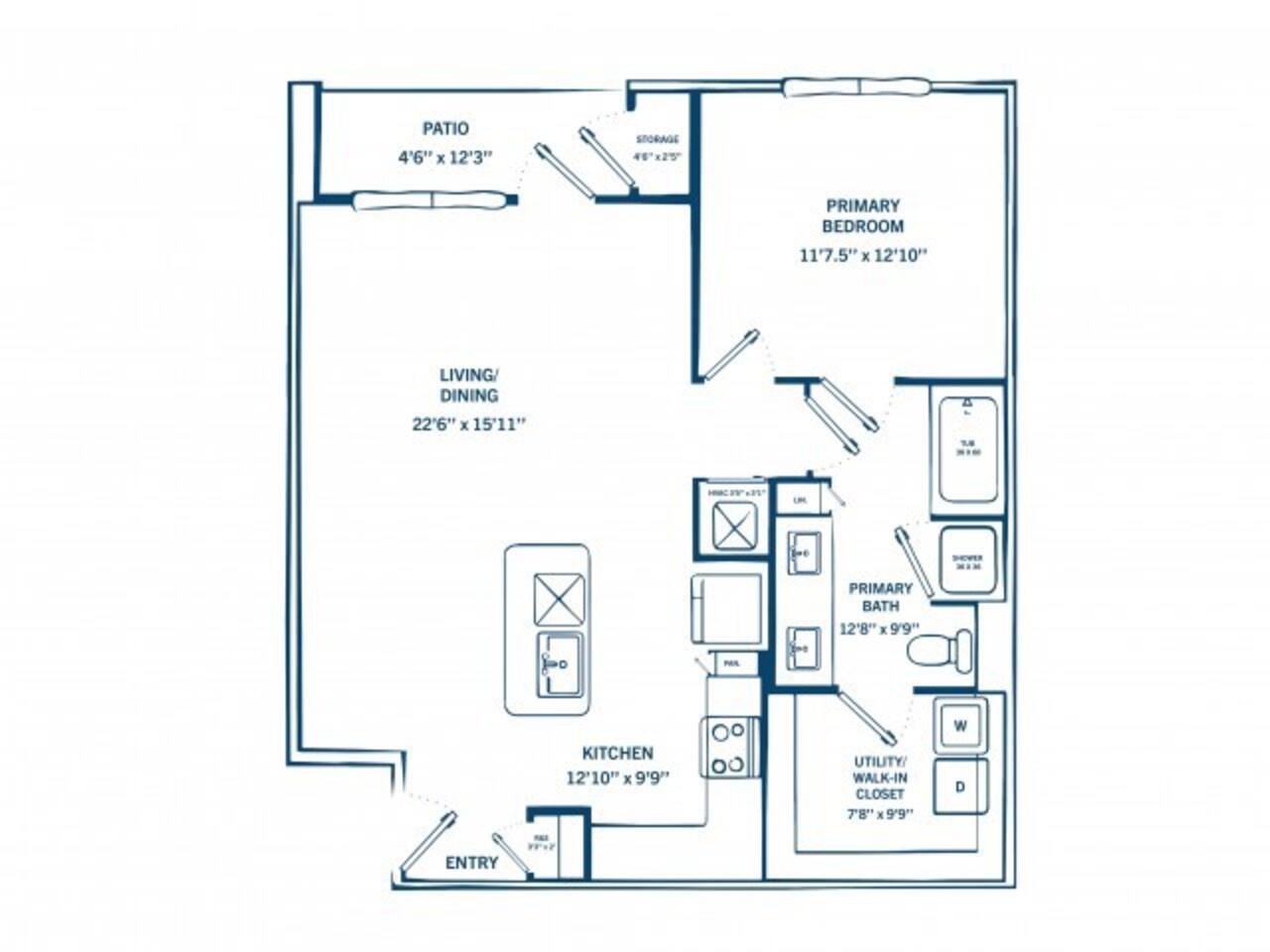 Floorplan diagram for A2A, showing 1 bedroom