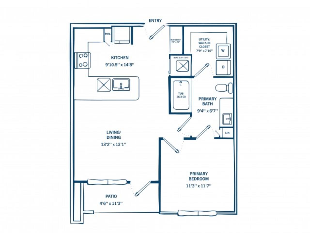 Floorplan diagram for A1C, showing 1 bedroom