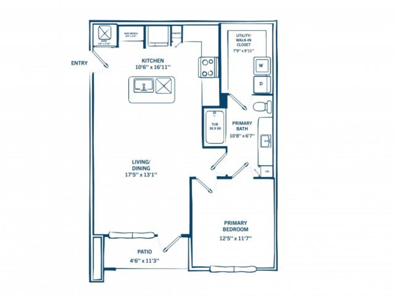 Floorplan diagram for A1B, showing 1 bedroom