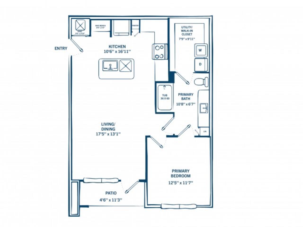 Floorplan diagram for A1HC, showing 1 bedroom