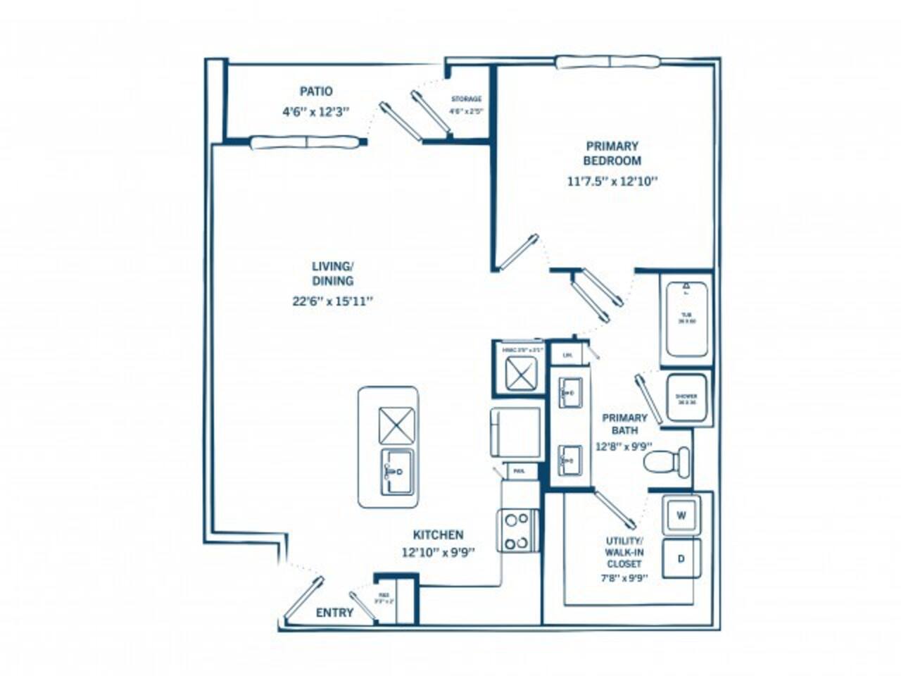 Floorplan diagram for A2B, showing 1 bedroom
