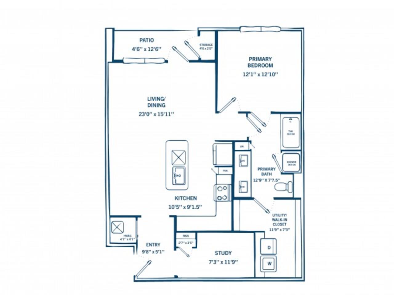 Floorplan diagram for A3B-H, showing 1 bedroom