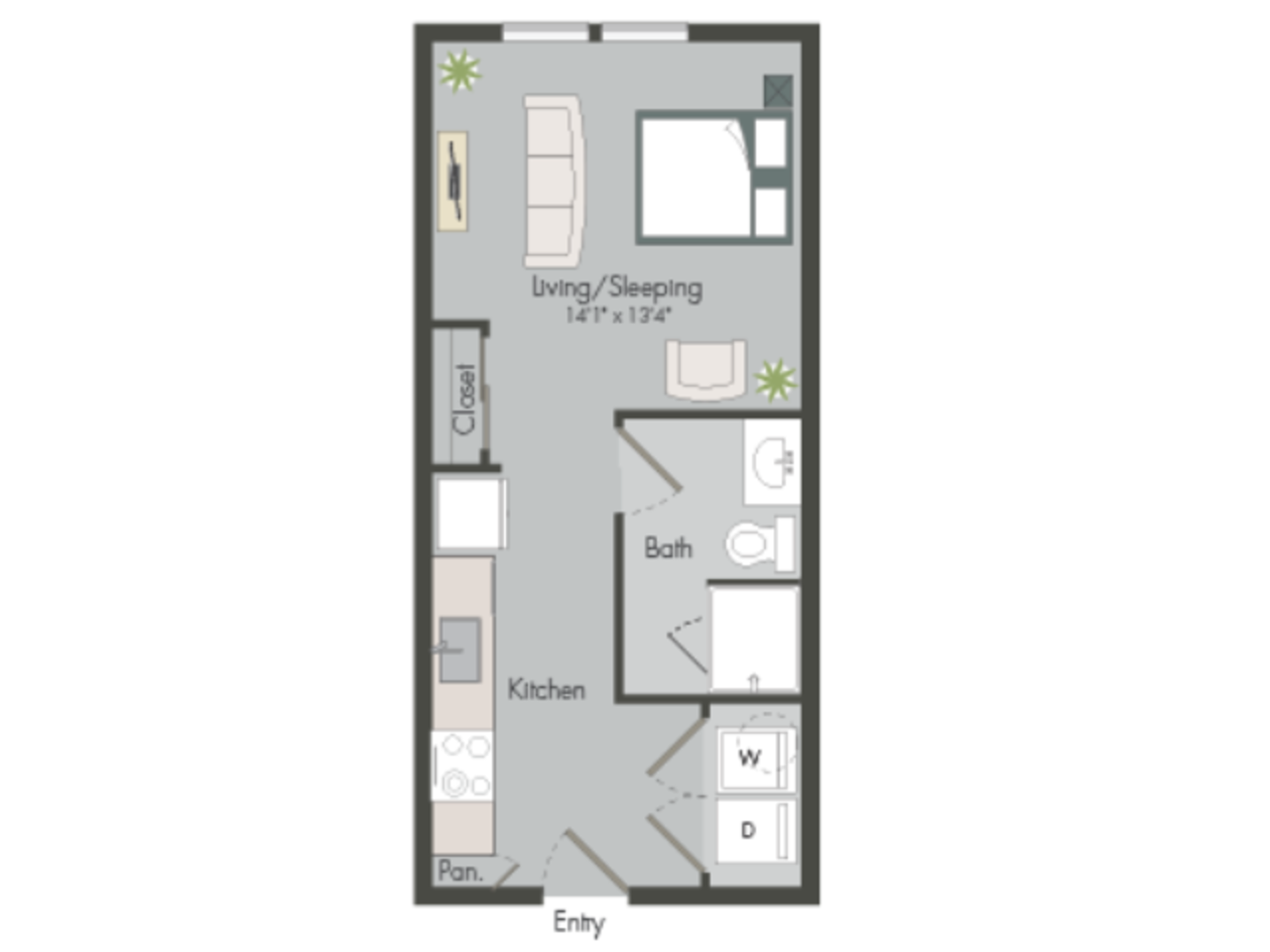 Floorplan diagram for E1, showing Studio