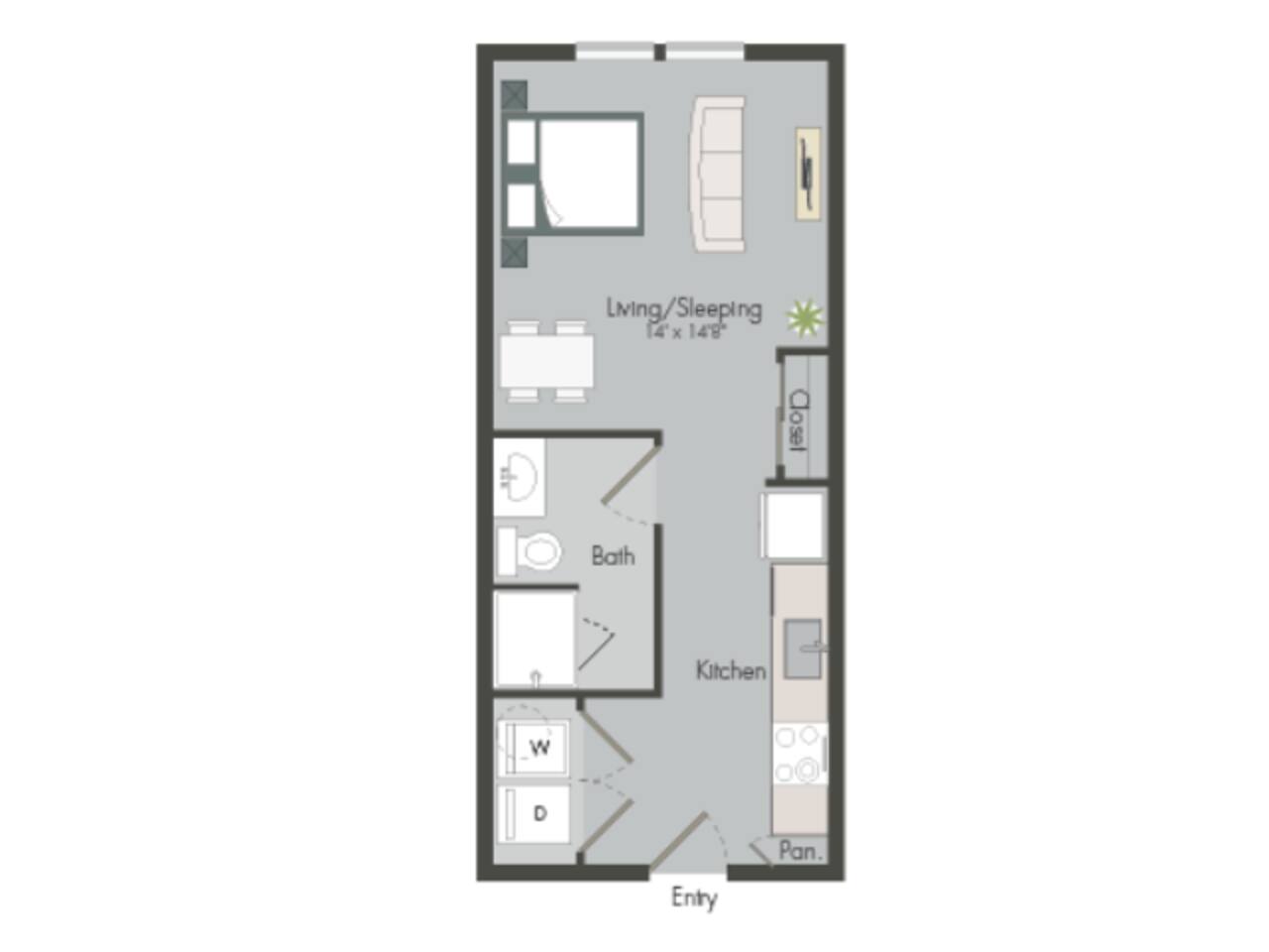 Floorplan diagram for E1A, showing Studio