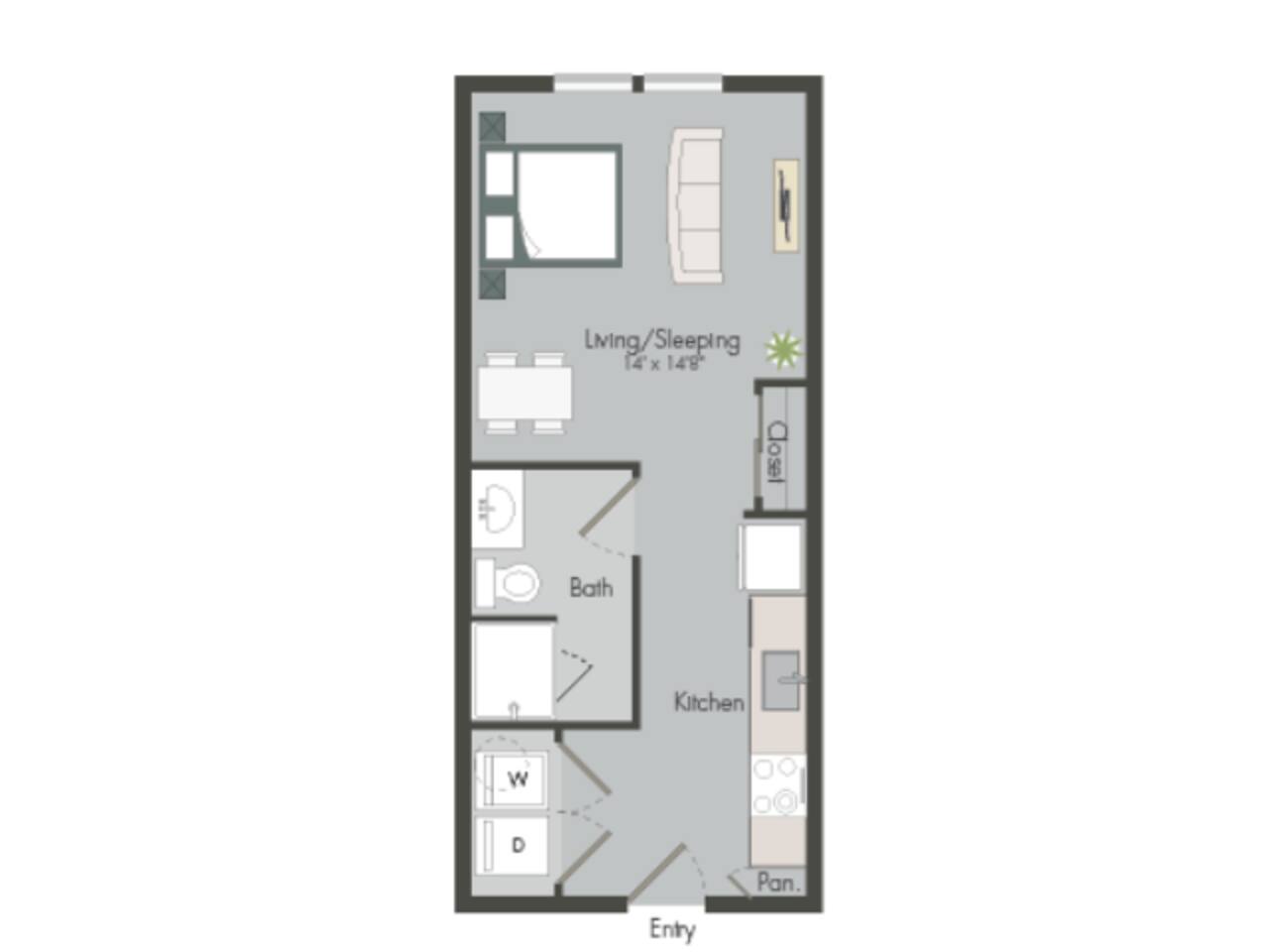 Floorplan diagram for E1B, showing Studio