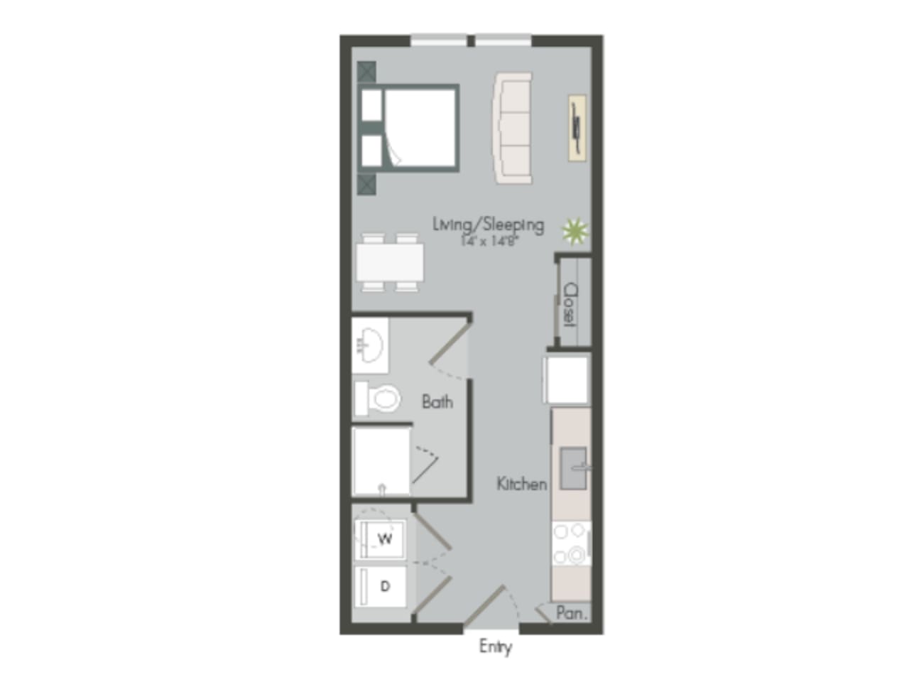 Floorplan diagram for E1D, showing Studio