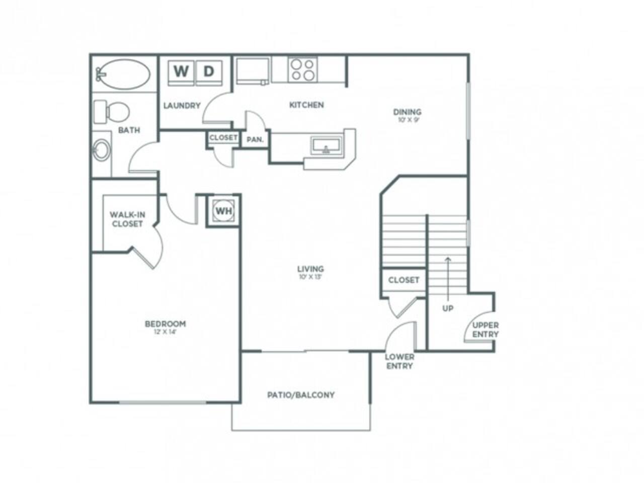 Floorplan diagram for One Bedroom One Bath (836 SF), showing 1 bedroom