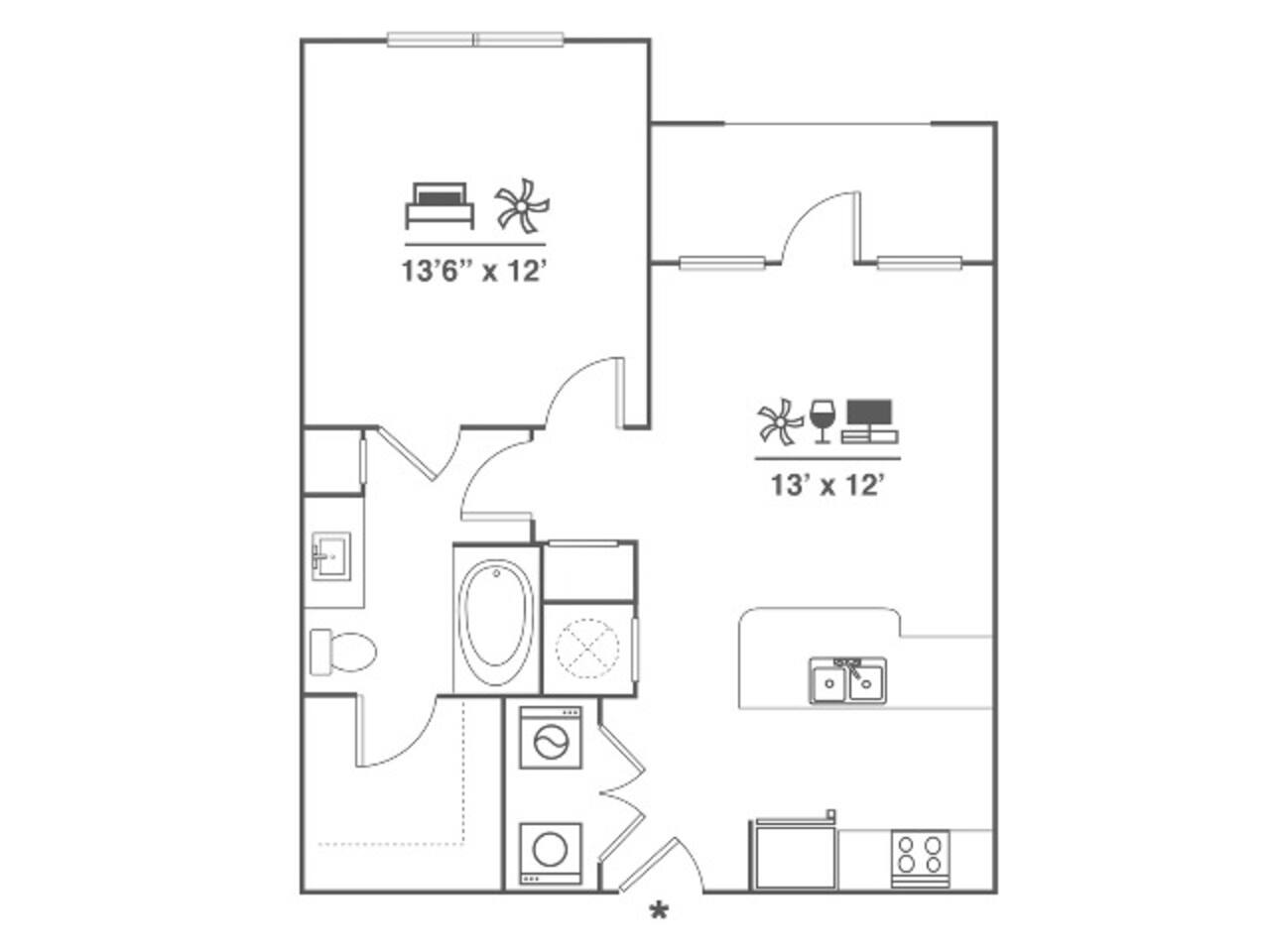 Floorplan diagram for A1, showing 1 bedroom